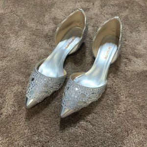 Women Silver D'Orsay Wedding Pumps Pointed Toe